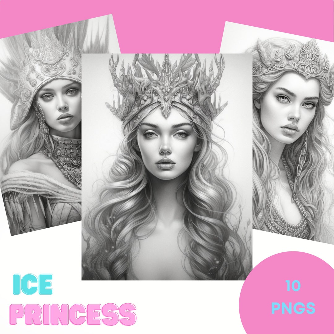 Princess Printable Coloring Pages for Adults Download Grayscale ...