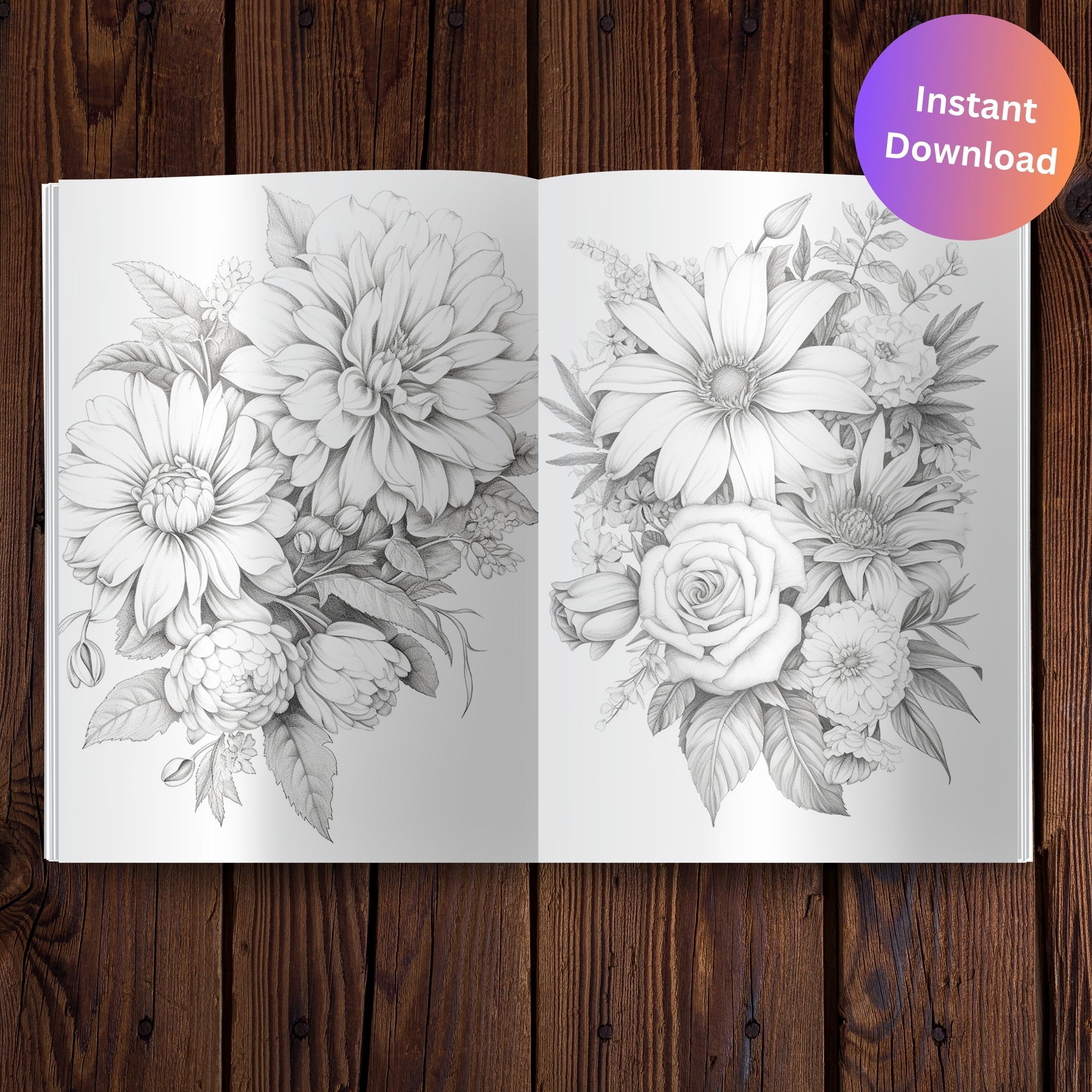 Flowers Coloring Pages for Adult Coloring Book Flowers Floral Grown up ...
