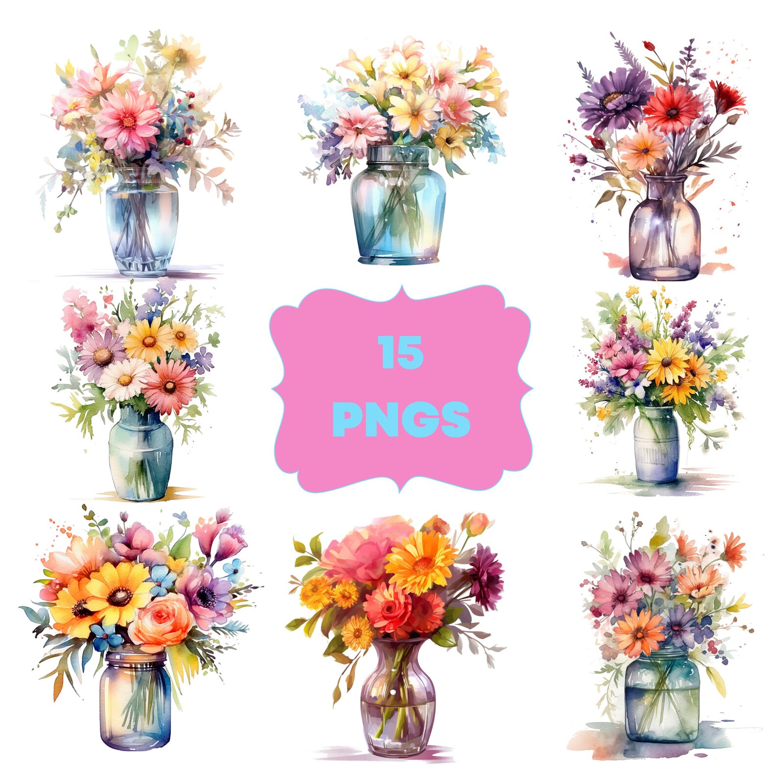 Vase of Flowers Clipart 15 High Quality Pngs Digital - Etsy