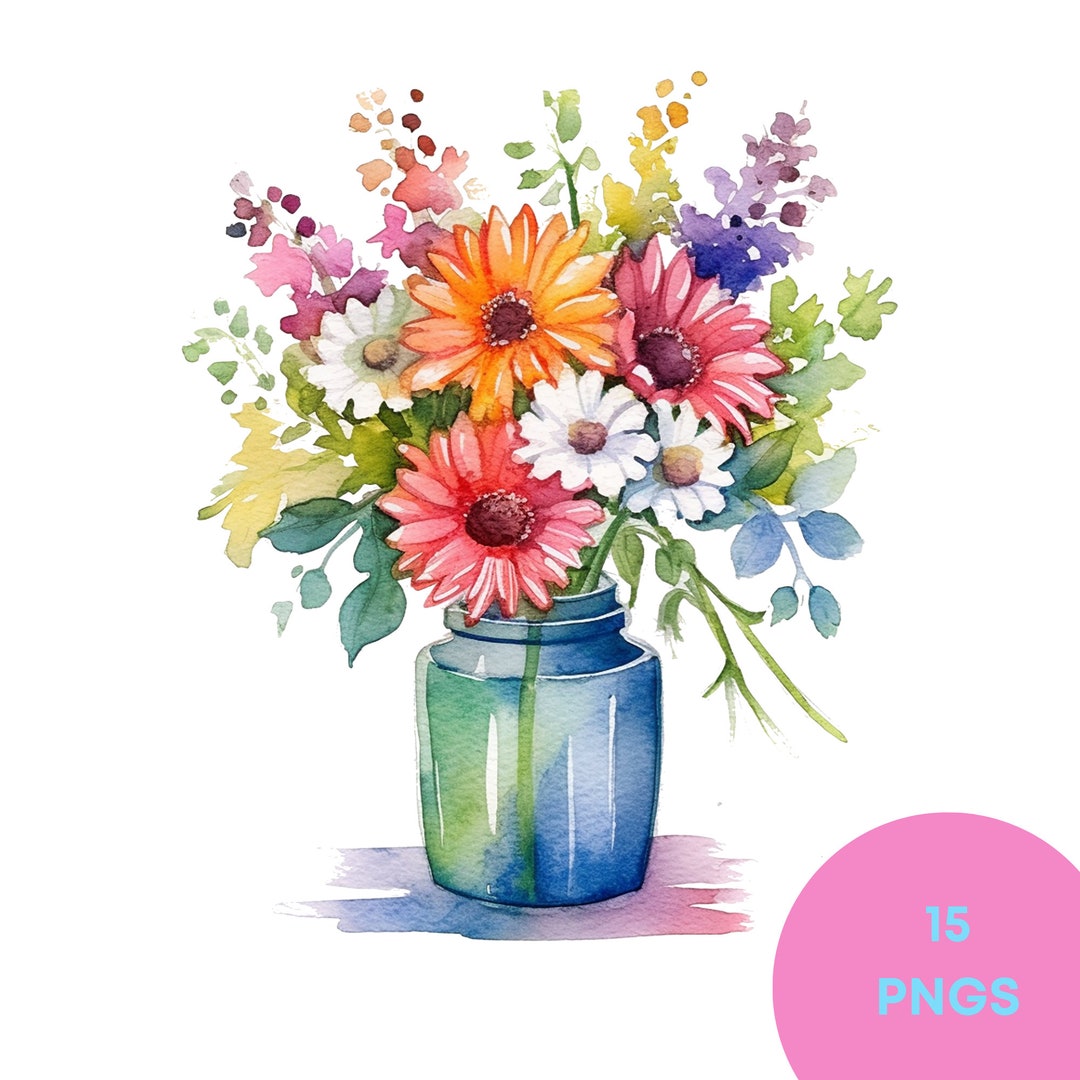 Vase of Flowers Clipart 15 High Quality Pngs Digital Download Card ...