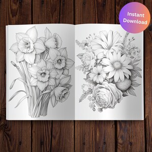 Flowers Coloring Pages for Adult Coloring Book Flowers Floral Grown up ...