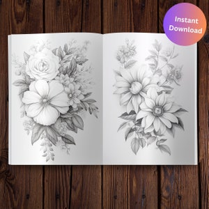 Flowers Coloring Pages for Adult Coloring Book Flowers Floral Grown up ...