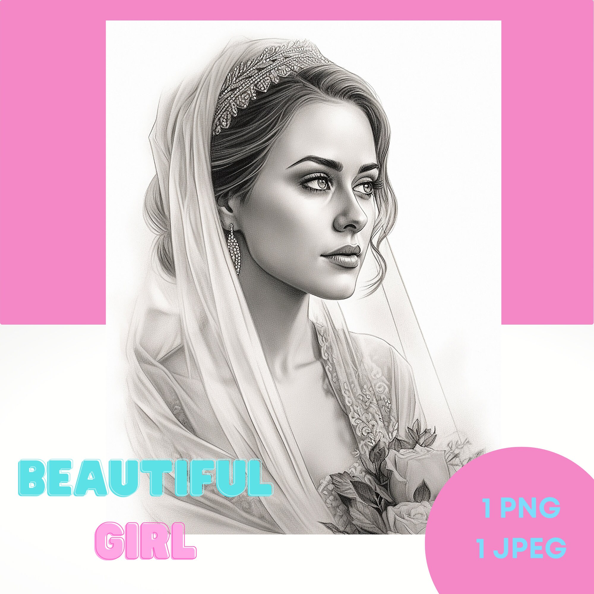 Beautiful Girl Bride Portrait Coloring Pages Adult Coloring Pages ...