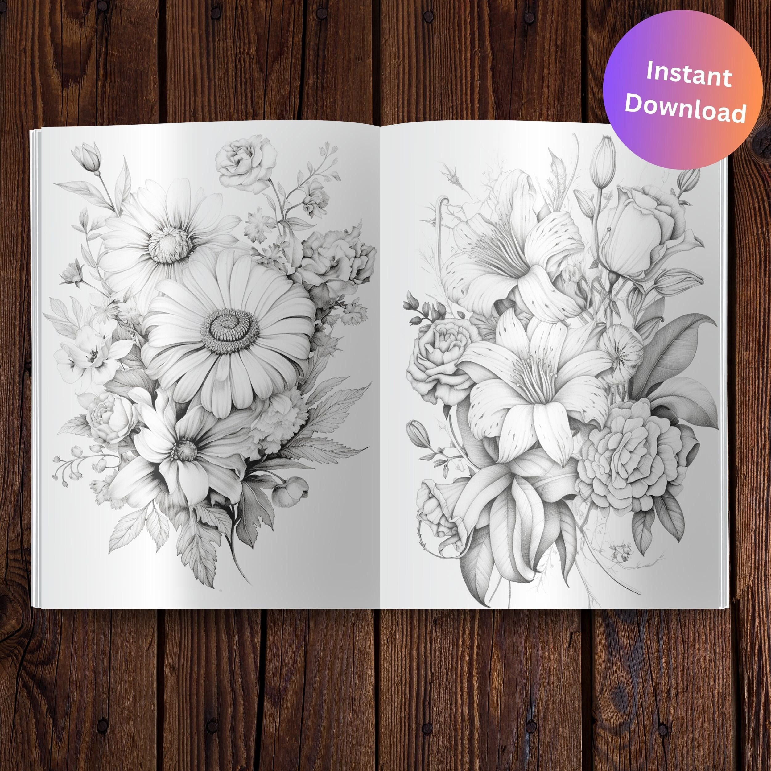 Flowers Coloring Pages for Adult Coloring Book Flowers Floral Grown up ...