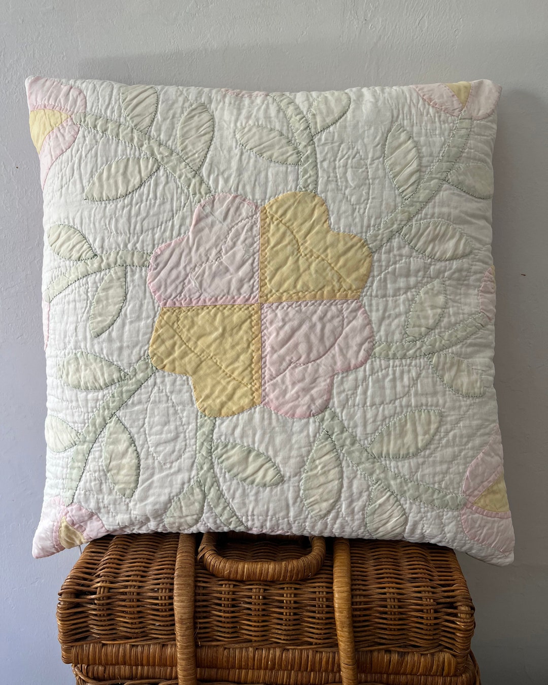 Farmhouse Upcycled Vintage Quilt Pillow Cover, Antique Quilt, 20x20 Pillow Slipcover, Throw