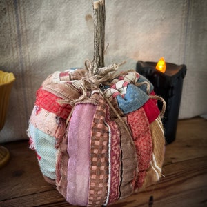 Vintage Quilt Pumpkin: Upcycled Fall Decor, Farmhouse Style
