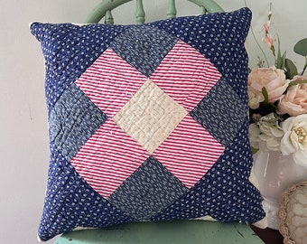 Vintage quilt kussensloop: rood wit blauw boerderijdecor (16 x 16)