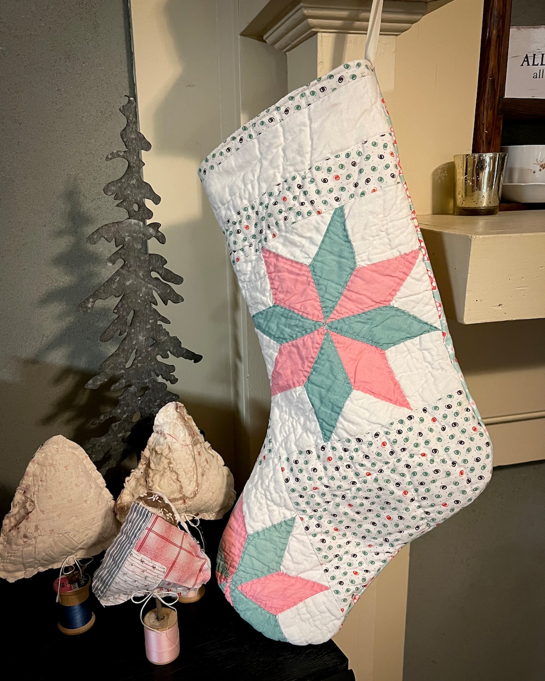 Vintage Quilted Christmas Stockings 