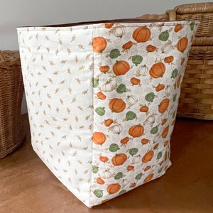 Fall Pumpkin Fabric Storage Basket: Farmhouse Decor Bin
