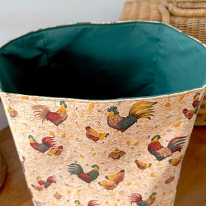 Farmhouse Chicken Fabric Storage Basket: Country Cottage Decor