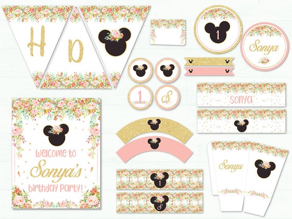 Light Pink Polka Dots Personalized Minnie Mouse PRINTABLE Centerpiece Set Any Age DIY Minnie Mouse Centerpiece Printables