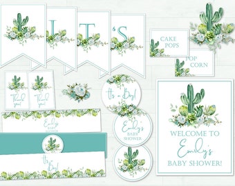 Cactus Baby Shower Decorations Boy Kit, Fiesta Baby Shower Party Package Printable, Boy Baby Shower, Party Printables, Shower Décor