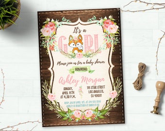 Woodland Baby Shower Invitation, Fox Baby Shower Invitation, Woodland Invitation, Baby Shower Invitation, Woodland Invite, Fox Invitation