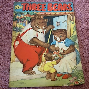 Vintage 1940s &quot;The Three Bears&quot; Children&#39;s Book: Antique Nursery Decor