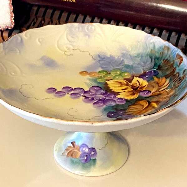 Vintage Lefton Compote Festival sl2628 Pedestal Serving Dish Antique Compote Purple and Yellow Grapes 1950s Compote Porcelain Compote