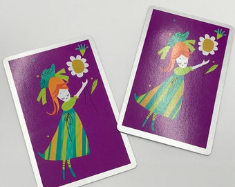 Vintage 60s Swap Cards: Flower Child Girl Set, Mixed Media Ephemera