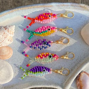 Beaded Fish Charm (Customizable purse charm, zipper charm, keychain)