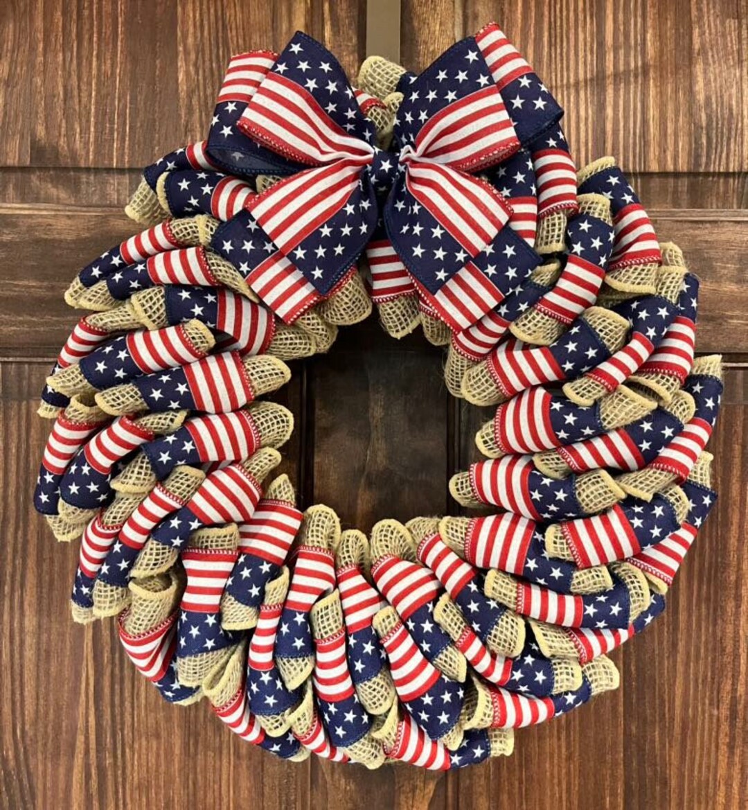 American Flag Burlap Wreath 4th of July Wreath Veterans Memorial Day ...