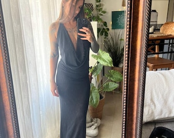 Open Back Stretch Knit Maxi Dress • Elegant Boho Evening Wear