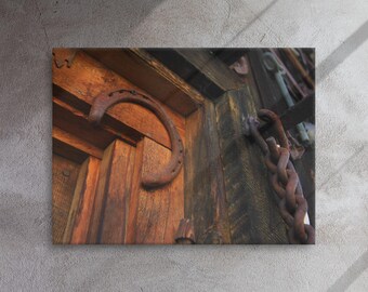 Fotografía artística original de herraduras, decoración de sala de estar estilo western, arte mural fotográfico en lienzo