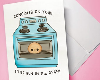Punny Pregnancy Card - Bun in the Oven - Congrats, Congratulations