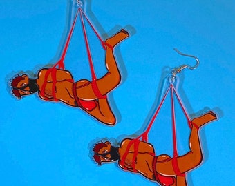 Bondage Boy! Earrings- Gay Pride - Pride Month - Novelty Jewelry - Lesbian Earrings- Trans Earring - Acrylic Charms - Gay Bondage - Shibari