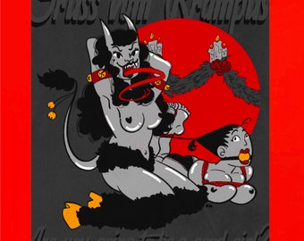 Naughty Girl! Queer Print - Digital Art - Lesbian - Christmas - Happy HoliGAYS - Queer Art - Procreate Painting - Krampus Print - Bondage