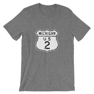 Highway US 2 T-Shirt | Michigan Travel | Gifts for Him | Gifts for Her| Crew Neck | Short Sleeve | Michigan Souvenir | Vintage | Retro