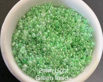 Light Green Inside 2mm Seed Beads (20gm Bag)