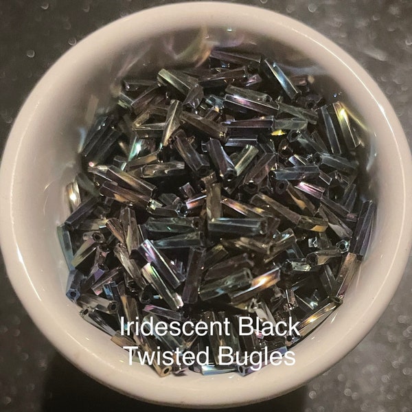 Iridescent Black Twisted Bugle beads (20gm Bag)