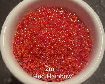 Red Rainbow 2mm Seed Beads (20gm Bag)
