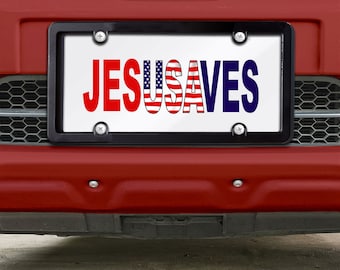Jesus Loves Retro Auto License Plate Plastic with Reflective Laminate 