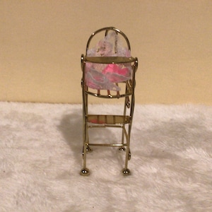 1:12  Vintage, Miniature, Gold-tone, Wire Highchair with Pink Seat Cushion