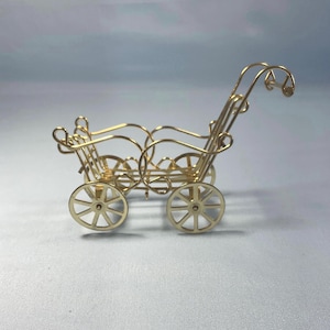 Vintage 1:6 Scale Miniature Brass Wire Baby Buggy