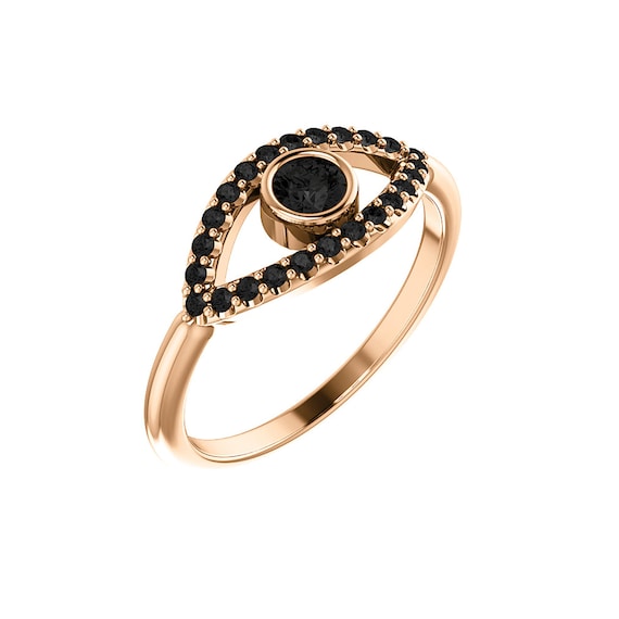 Black Diamond Eye Ring Silver Rose Gold Statement Fashion | Etsy