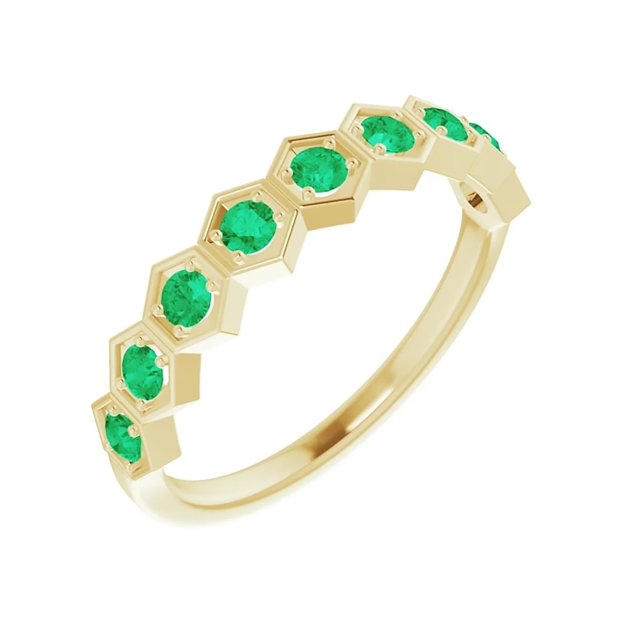 Emerald Hexagon Ring Rose Gold Emerald Band Modern | Etsy