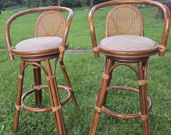 Pair of Vintage Rattan MCM Swivel Bar Stools - local pick-up