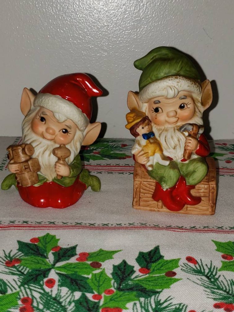 Vintage Bisque Home Interiors Christmas Elf Figurines 5406