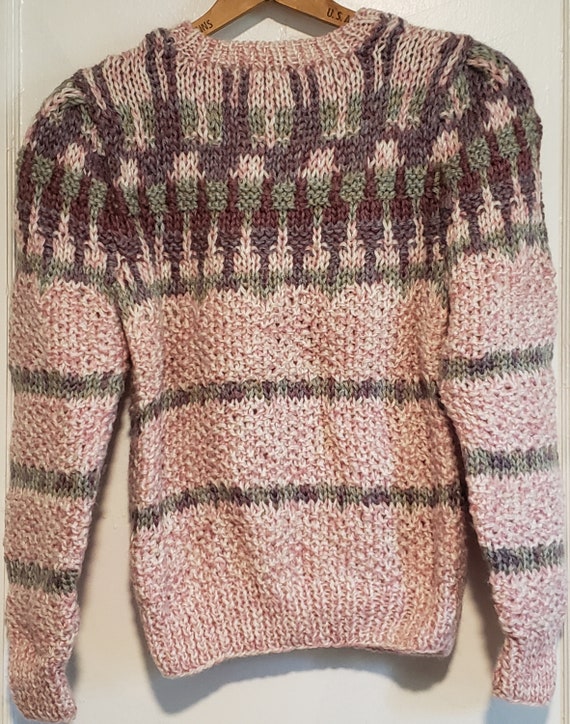 Vintage 80s Womens Pink Print Sweater Medium - image 4
