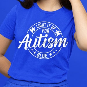Light It Up Blue voor Autisme Instant Digitaal Bestand Download SVG PNG PDF Direct naar Kledingstuk Sublimatie Vinyl Silhouet Cricut