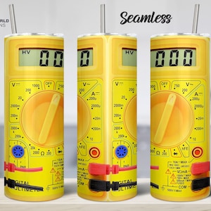 Seamless Digital Multimeter 20 oz Skinny Tumbler, Sublimation Tumbler Design, Voltage Tester Tumbler Wrap PNG Instant Download Sublimation