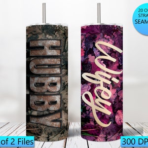 3D Hubby Wifey Herbstblätter Tumbler Designs | 20oz Skinny Sublimation Tumbler | Digitaler Download | 300 DPI | Sublimation | Wasserrutsche | PNG