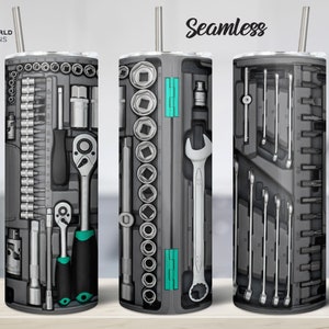 Toolbox Tumbler Sublimation Design: Mechanic Seamless Wrap (PNG)
