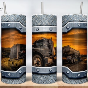 Semi Truck Tumbler Wrap 20oz Skinny Tumbler Sublimation Design, Sonnenuntergang, Trucker Geschenk, Trucker Becher png, Stahlbecher, Digitaler Download