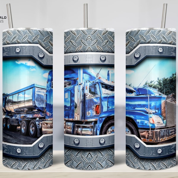 Blue Semi Truck Tumbler wrap 20oz Skinny Tumbler Sublimation Design, Trucker gift, Trucker Tumbler PNG, Steel Tumbler, Digital download