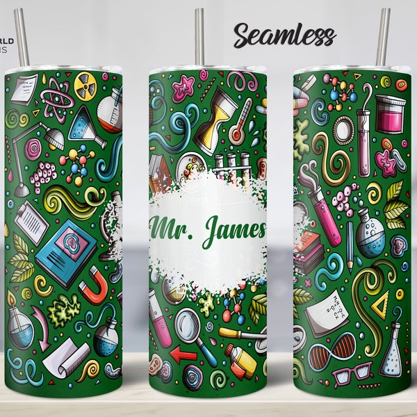 Science Teacher Tumbler, 20 oz Skinny Tumbler, Sublimation Tumbler Design, Teacher Tumbler Wrap PNG Instant Download Sublimation File