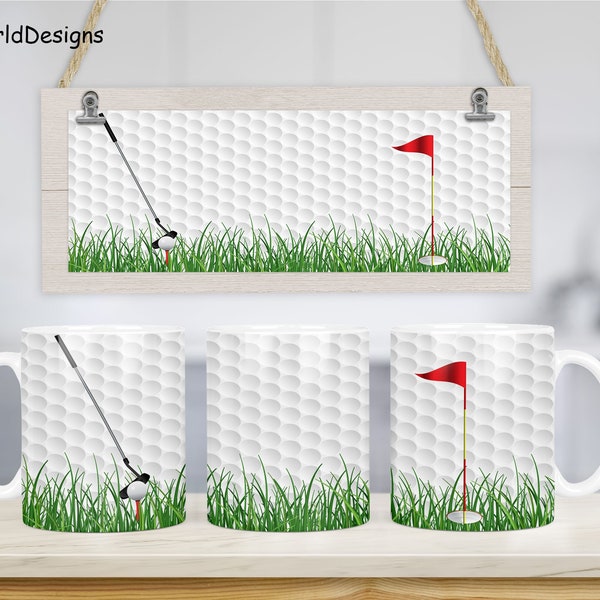 Realistic Seamless Golf Pattern Mug png, Sublimation Warp Designs, 11 & 15 Oz Mug, Cricut Press, Digital Download