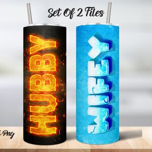 3D Ehemann Wifey Feuer und Eis Becher Designs | 20 Unzen Skinny Sublimationsbecher | Digitaler Download | 300 DPI | Sublimationsdruck | Wasserrutsche | PNG