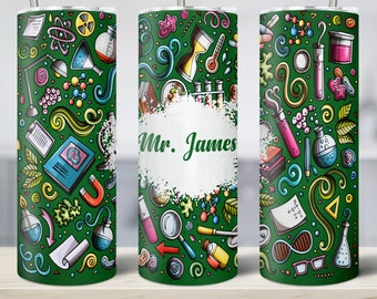 Science Teacher Tumbler, 20 oz Skinny Tumbler, Sublimation Tumbler Design, Teacher Tumbler Wrap PNG Instant Download Sublimation File