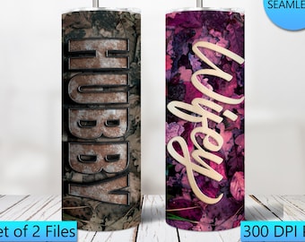 3D Hubby Wifey Autumn Leaves tumbler designs | 20oz Skinny Sublimation Tumbler | Digital Download | 300 DPI | Sublimation | Waterslide | PNG